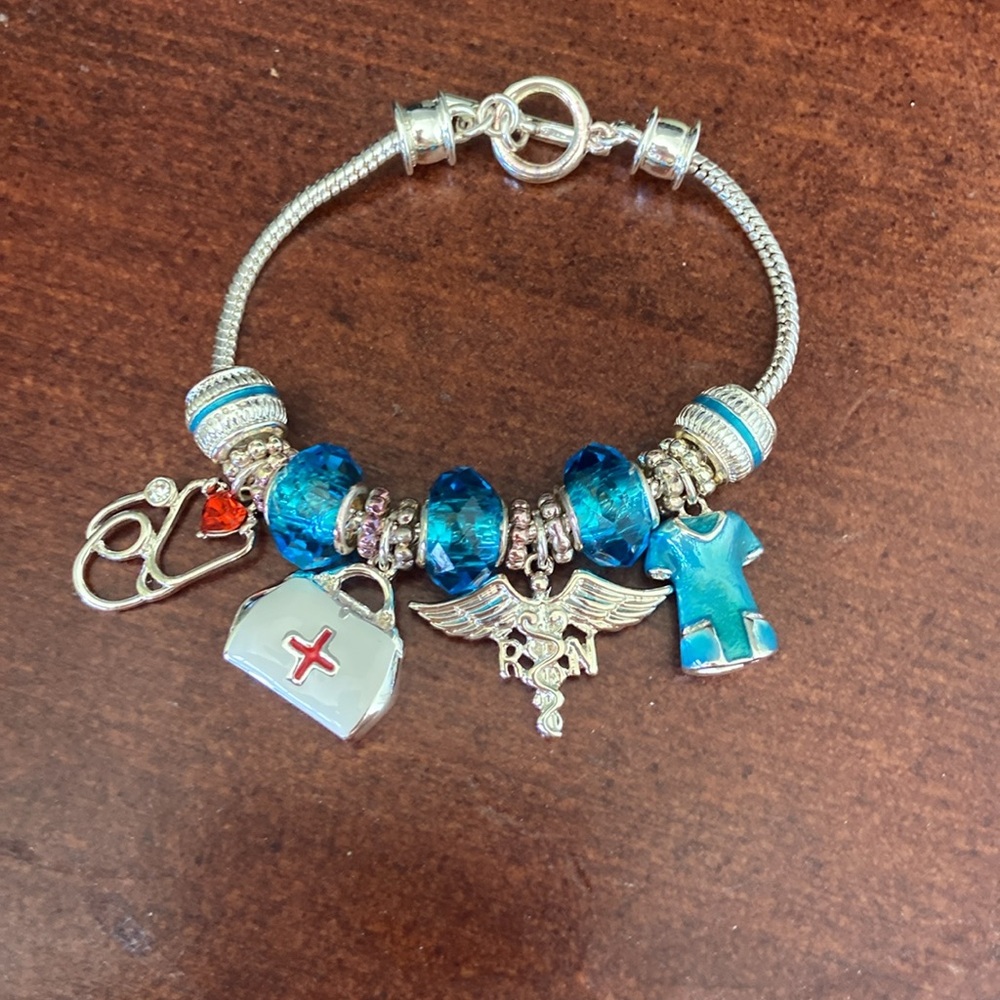 Silver and Blue Charm Bracelet healthcare/nurse